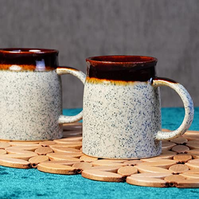Freakway Coco Rims Set of 2 Ceramic Tea Cups and Coffee Mugs - Set of 2 (450ml Dark Brown and Cream-Tea Mugs Ceramic Mugs Milk Mug Coffee Cup Drinkware