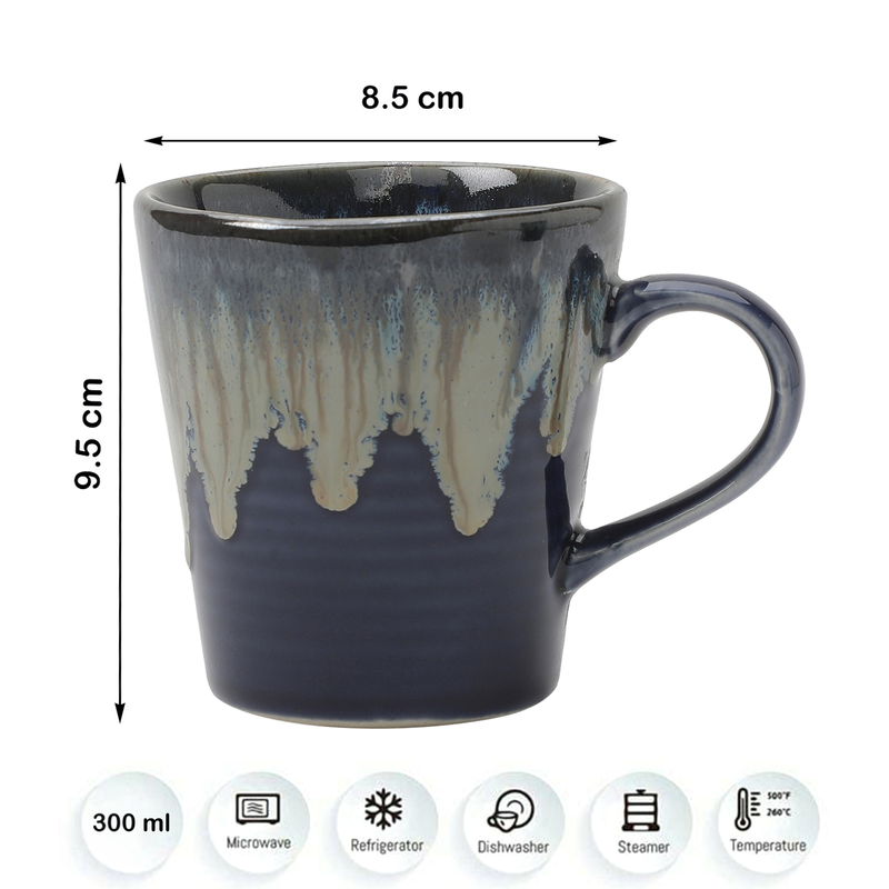 Ministry Of Klay Blue White Flow Ceramic Coffee Mugs / Microwave Safe, Set of 2, 300ml each